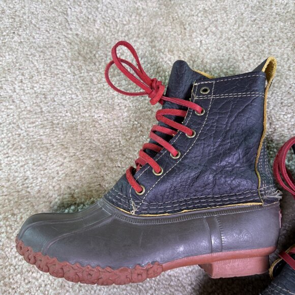 LL Bean Women's 8" Bison Leather Lace Up Unlined Duck Boot Red Sole Size 8 - Picture 10 of 13